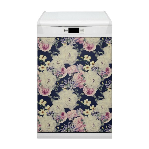 Copertura magnetica per porta della lavastoviglie Rose vintage bianche
