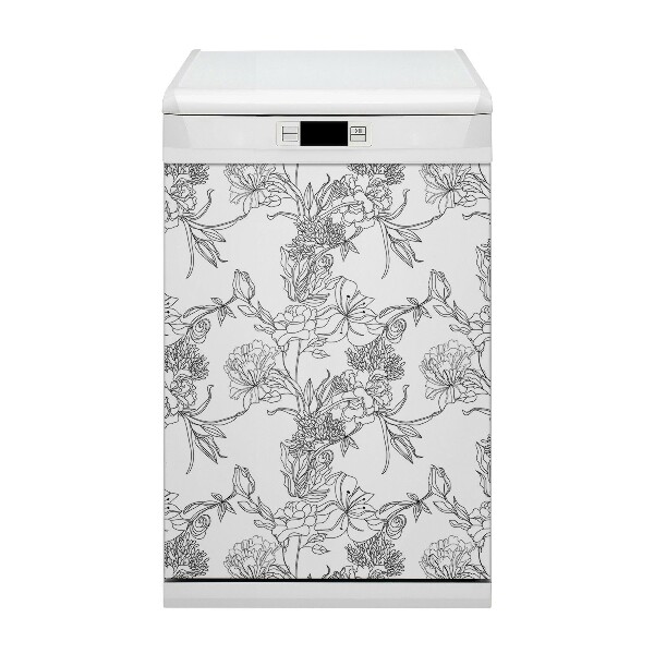 Copertura magnetica per lavastoviglie Fiori in bianco e nero