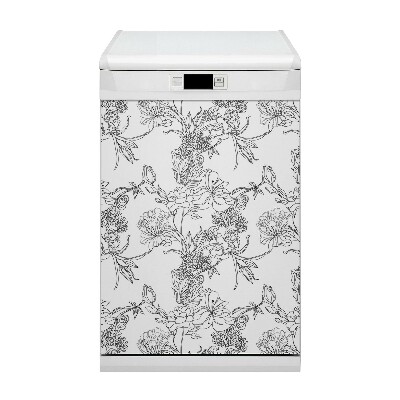 Copertura magnetica per lavastoviglie Fiori in bianco e nero