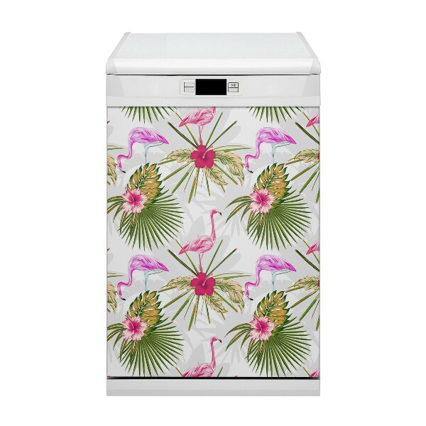 Adesivo magnetico per lavastoviglie Flamingos e fiori