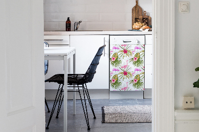 Adesivo magnetico per lavastoviglie Flamingos e fiori