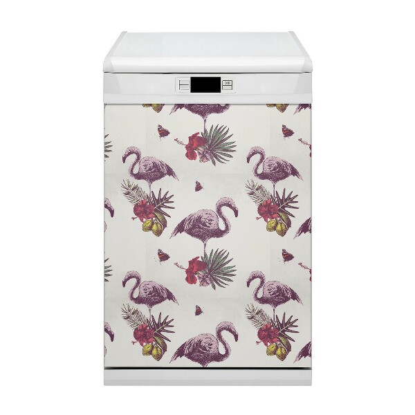 Coperchio magnetico decorativo per lavastoviglie Flamingo e hibiscus