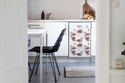 Coperchio magnetico decorativo per lavastoviglie Flamingo e hibiscus