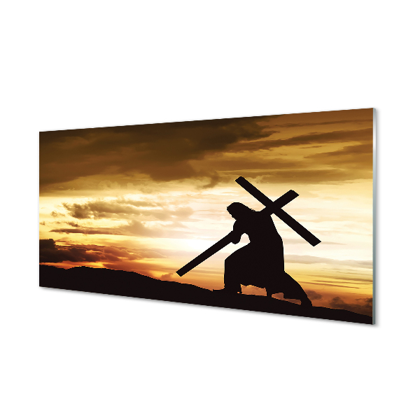 Quadro vetro acrilico Gesù Cross Sunset