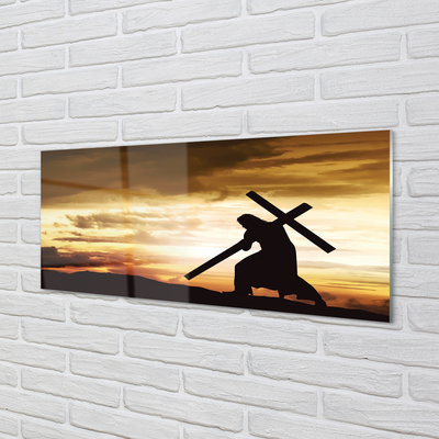 Quadro vetro acrilico Gesù Cross Sunset