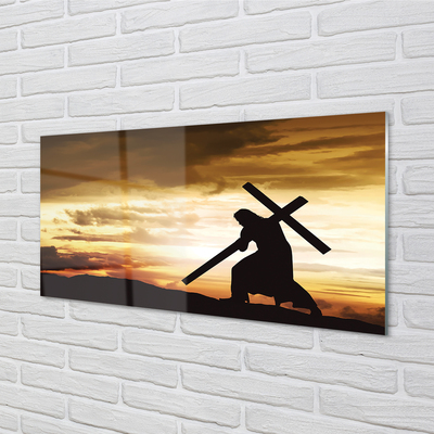 Quadro vetro acrilico Gesù Cross Sunset