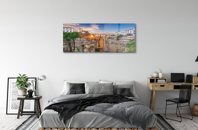 Quadro su vetro acrilico Sunset del ponte della Spagna