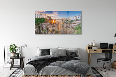 Quadro su vetro acrilico Sunset del ponte della Spagna