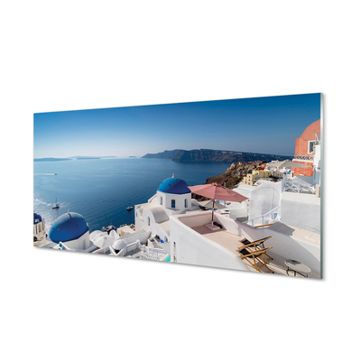 Quadro vetro acrilico Panorama della Grecia Sea Buildings