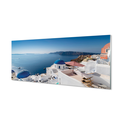 Quadro vetro acrilico Panorama della Grecia Sea Buildings