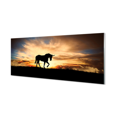 Quadro su vetro acrilico Sunset unicorno