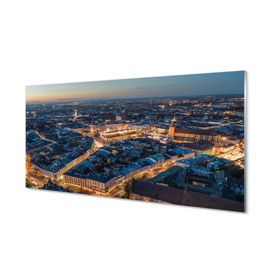 Quadro su vetro acrilico Night Panorama di Cracovia