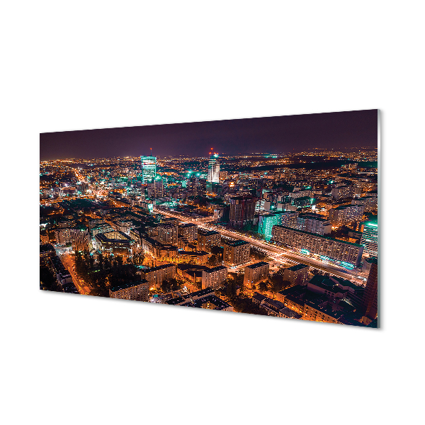 Quadro acrilico Panorama della notte della città di Varsavia