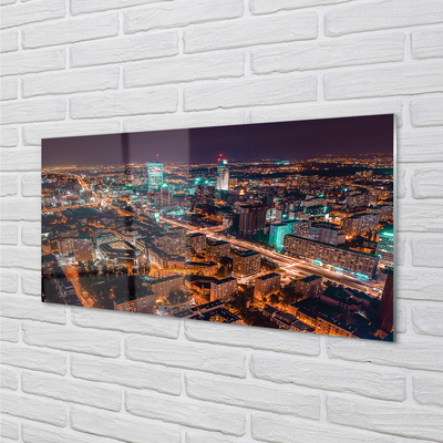 Quadro acrilico Panorama della notte della città di Varsavia