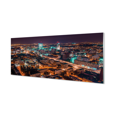 Quadro acrilico Panorama della notte della città di Varsavia