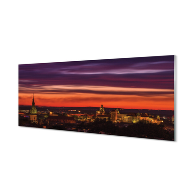 Quadro in vetro acrilico Night Panorama di Cracovia