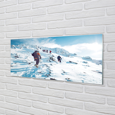 Quadro su vetro acrilico Arrampicata in montagna inverno