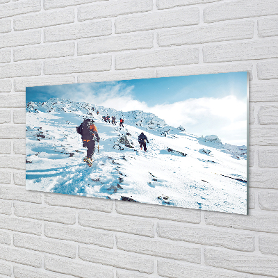 Quadro su vetro acrilico Arrampicata in montagna inverno