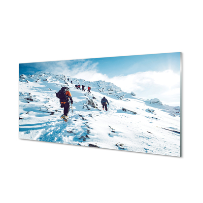 Quadro su vetro acrilico Arrampicata in montagna inverno