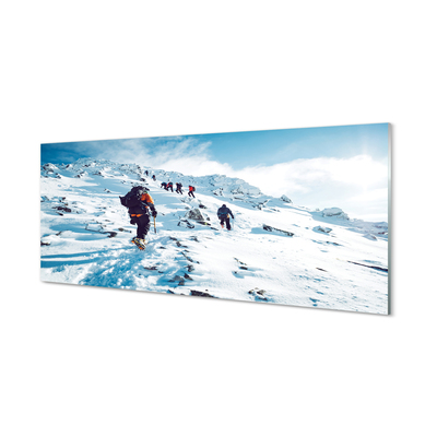 Quadro su vetro acrilico Arrampicata in montagna inverno