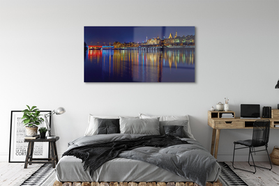 Quadro acrilico Warsaw River Bridge Night City