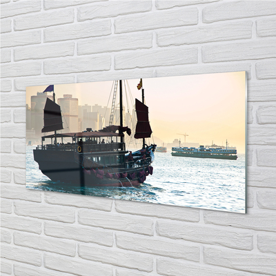 Quadro in vetro acrilico Ship Sea City of Heaven