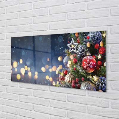 Quadro in vetro acrilico Decorazioni di neve dell'albero di Natale