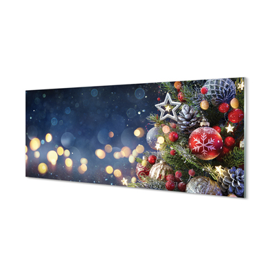 Quadro in vetro acrilico Decorazioni di neve dell'albero di Natale