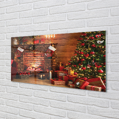 Quadro vetro acrilico Alberi di Natale regali decorazioni per camino