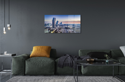 Quadro vetro acrilico Varsavia Panorama Skyscrapers Sunrise