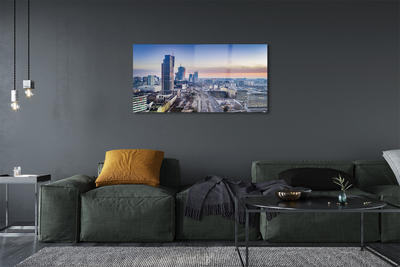 Quadro vetro acrilico Varsavia Panorama Skyscrapers Sunrise