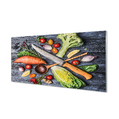 Quadro vetro acrilico Catacea Coltello, pomodori di spinaci