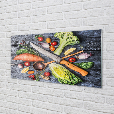 Quadro vetro acrilico Catacea Coltello, pomodori di spinaci