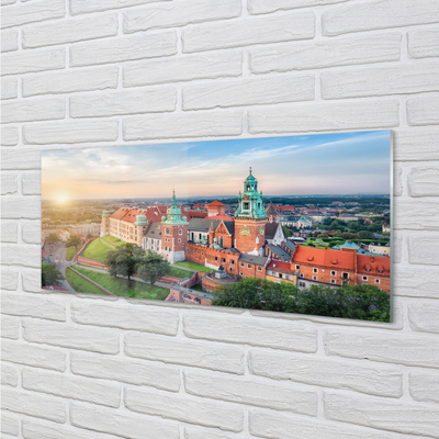 Quadro su vetro acrilico Castello di Cracovia Panorama Sunrise