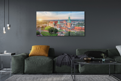 Quadro su vetro acrilico Castello di Cracovia Panorama Sunrise