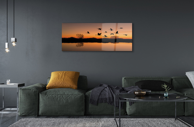 Quadro acrilico Sunset di uccelli volanti