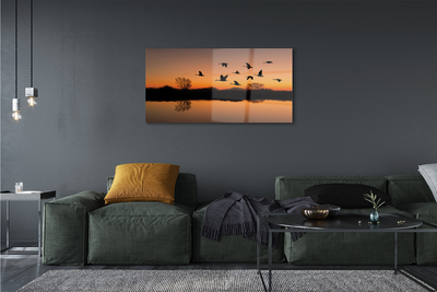 Quadro acrilico Sunset di uccelli volanti