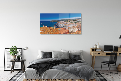 Quadro vetro acrilico Montagne del mare della città della Spagna