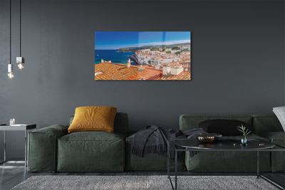 Quadro vetro acrilico Montagne del mare della città della Spagna