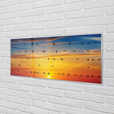 Quadro acrilico Uccelli sul tramonto delle corde