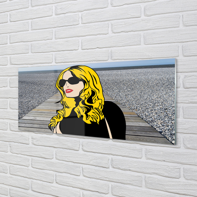 Quadro acrilico Donna Black Glasses Labbra rosse