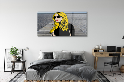 Quadro acrilico Donna Black Glasses Labbra rosse