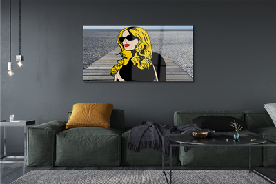 Quadro acrilico Donna Black Glasses Labbra rosse