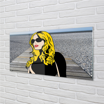 Quadro acrilico Donna Black Glasses Labbra rosse