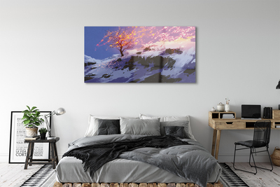 Quadro acrilico Albero di montagna invernale