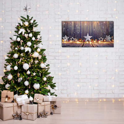 Quadro su vetro acrilico Ornamenti di stelle di Natale con luce di Natale