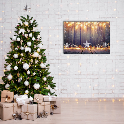 Quadro su vetro acrilico Ornamenti di stelle di Natale con luce di Natale