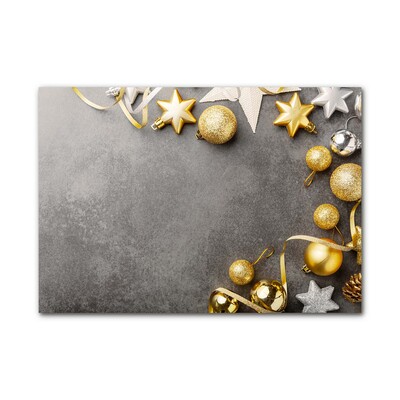 Quadro acrilico Palline di Natale con stelle dorate