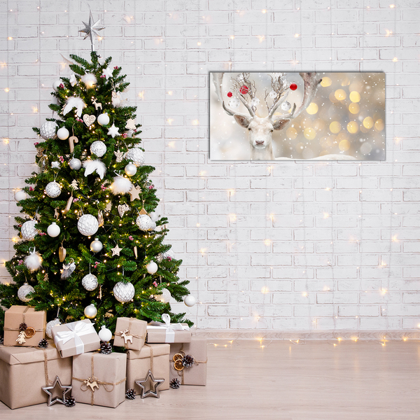Quadro vetro acrilico Renna bianca Palline di Natale
