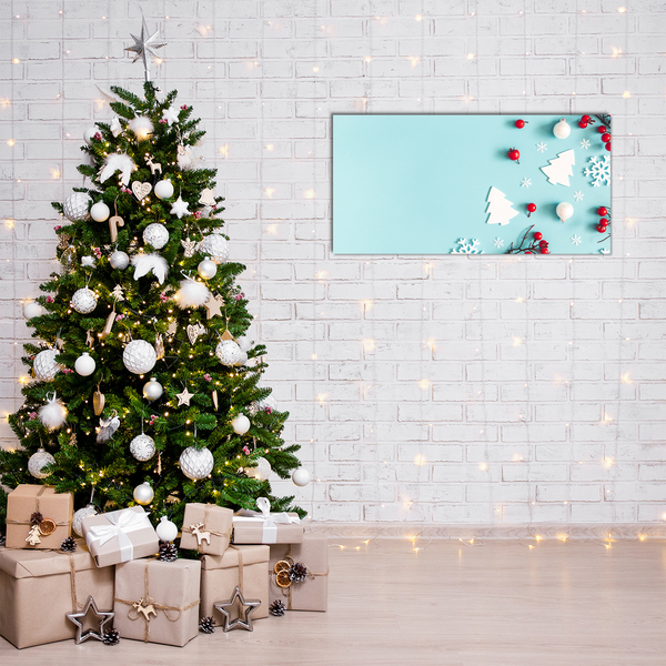 Quadro in vetro acrilico Ornamenti di Natale con fiocchi di neve